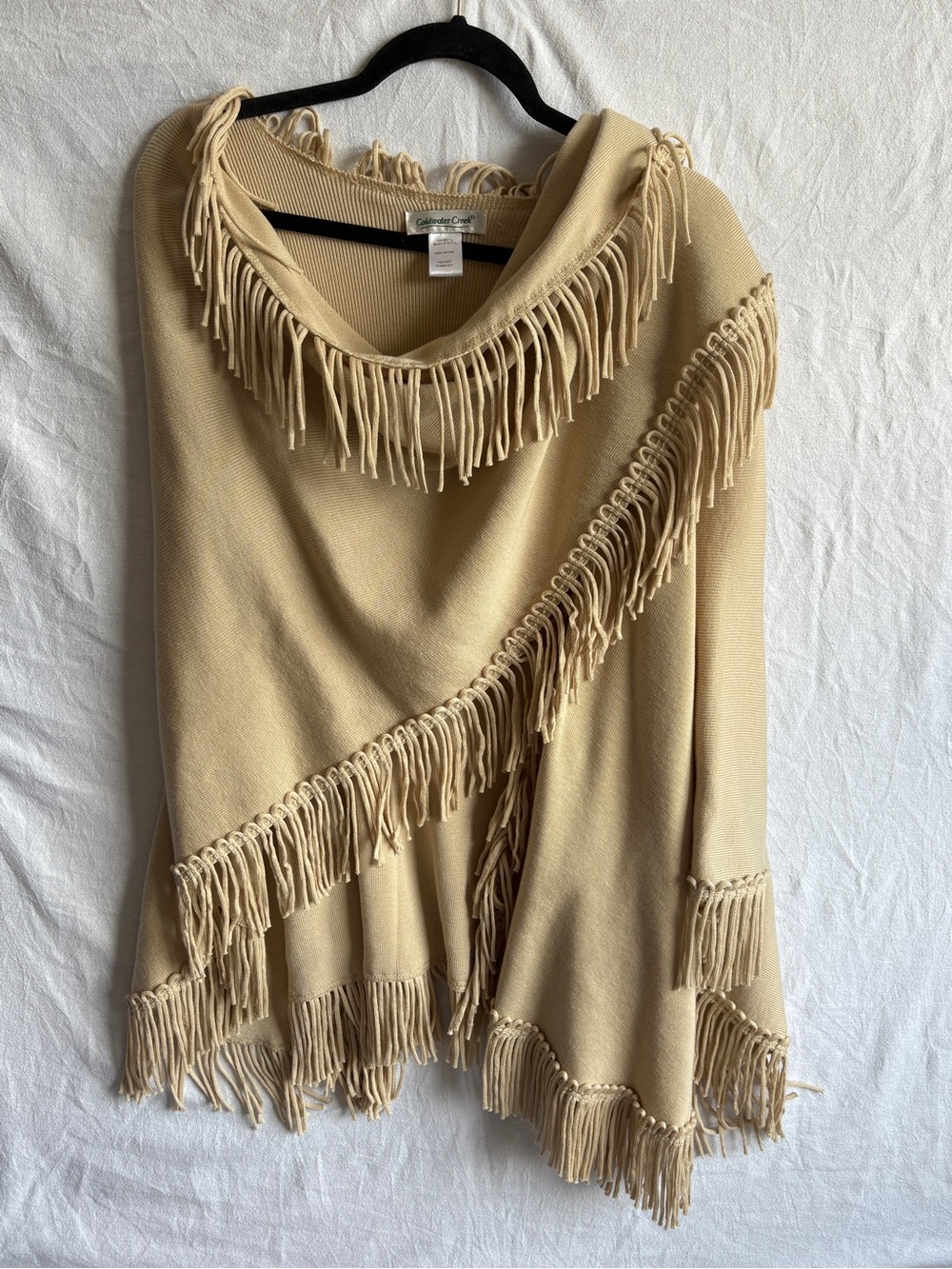 Coldwater Creek Cream Fringe Poncho Sweater